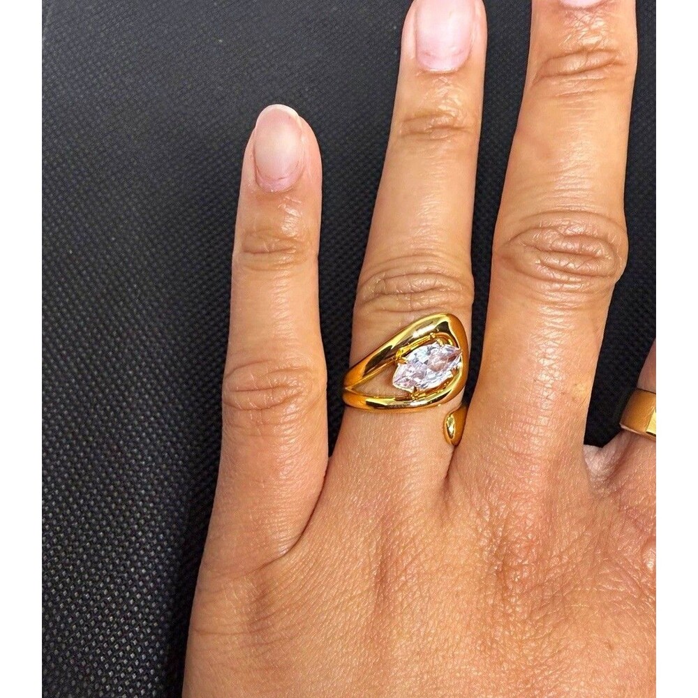 18K Gold Plated PVD Zircon Statement Ring Marquise Stone Modern Adjustable Style